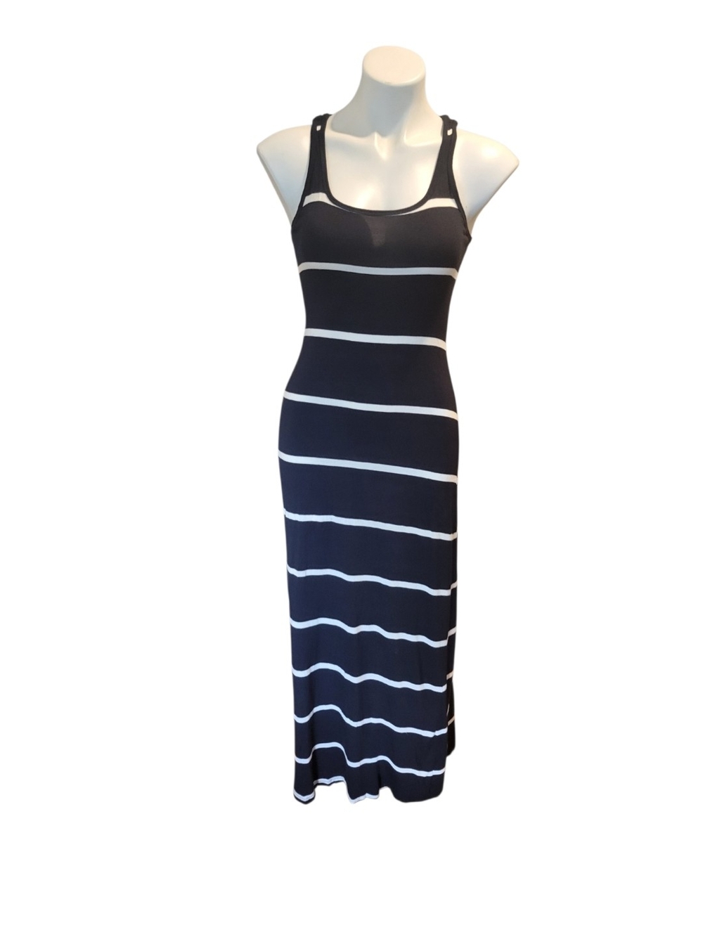 Striped Navy and White Tank Maxi Dress